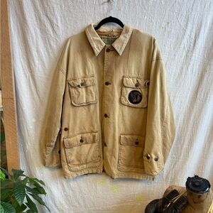 Vintage cavalier Men's Tan chore Jacket with Embroidered Patch